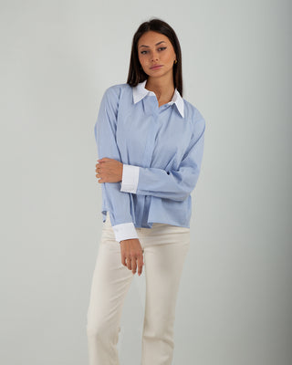 Camicia Colletto Bianco Righe Azzurro