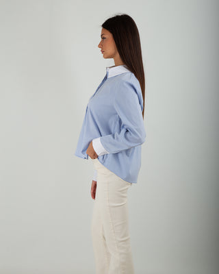 Camicia Colletto Bianco Righe Azzurro