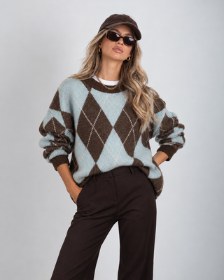 Maglione Rombi Misto Lana Moro Azzurro