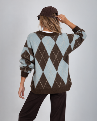 Maglione Rombi Misto Lana Moro Azzurro