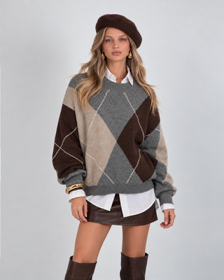 Maglione Misto Lana Giro Rombi Beige