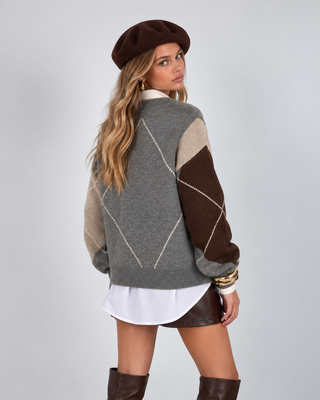 Maglione Misto Lana Giro Rombi Beige