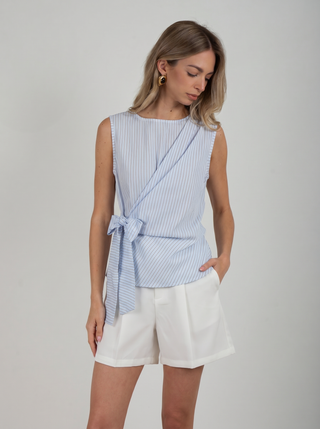 Top Fiocco Righe Azzurro