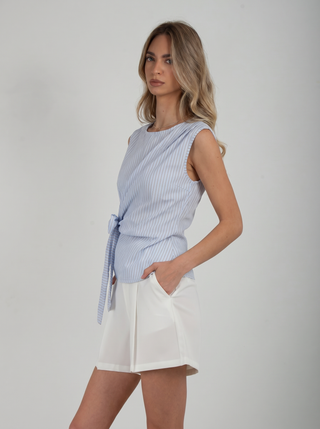Top Fiocco Righe Azzurro