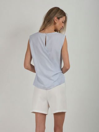 Top Fiocco Righe Azzurro