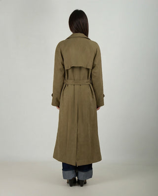 Trench Lungo Scamosciato Khaki Green
